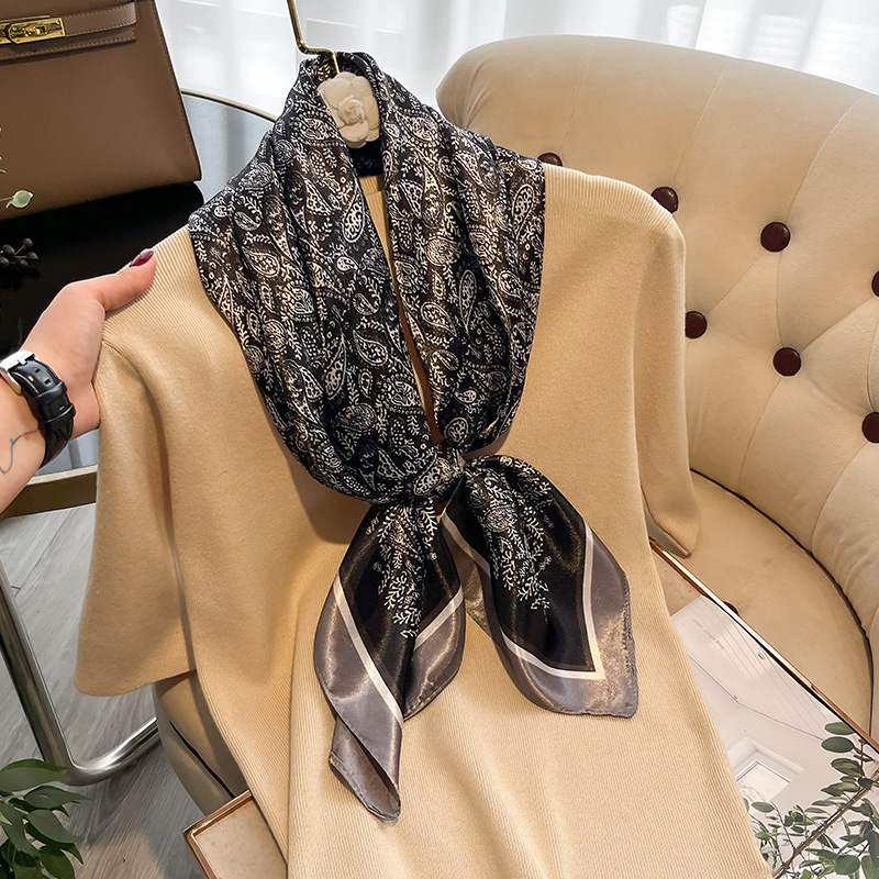 Satin Material Women's Elegant Plant Satin Silk Scarf