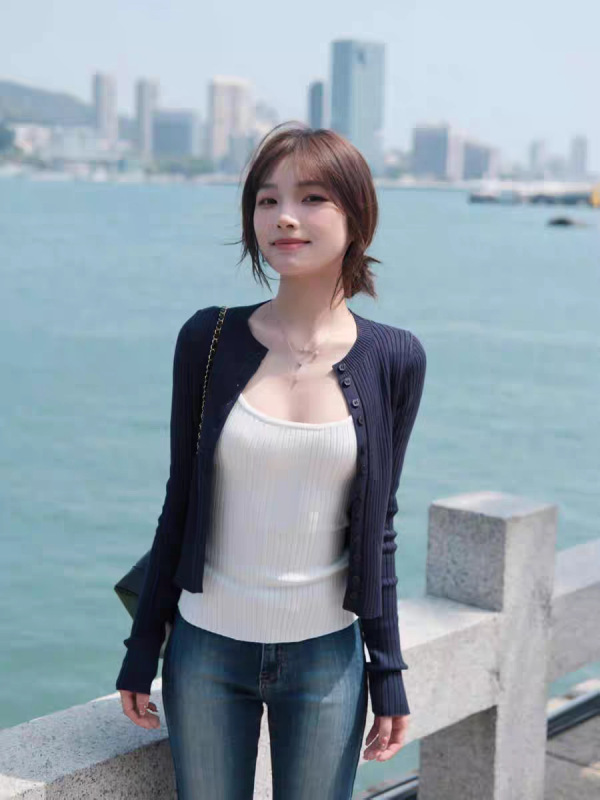 早秋季慵懒风藏蓝针织开衫吊带两件套2025新款短款小上衣毛衣外套|undefined
