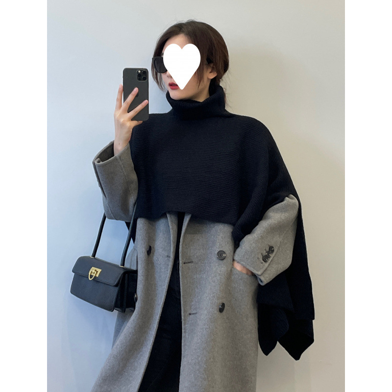 Otoño y invierno con capa de cuello alto coreana, chale de punto, hombros de collar de color sólido, una nueva bufalla universal