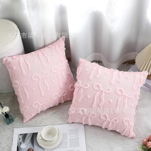 Sweet Cream Style Embroidered Plush Bow Pillow Cover Sofa Living Room Atmosphere Decorative Backrest Large Cushion