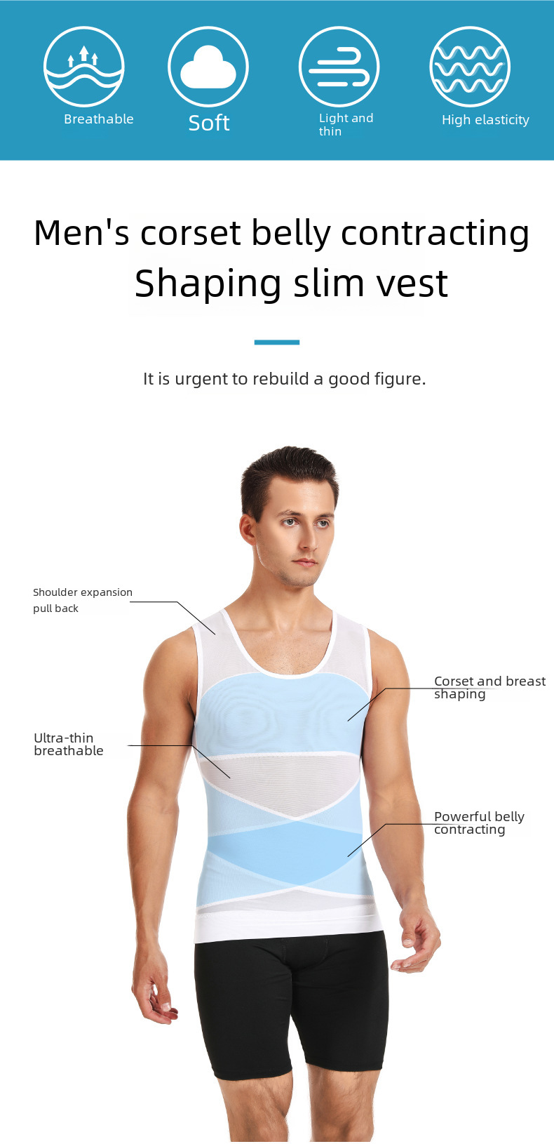 Cross-border Explosions Mesh Shaper Men's Abdominal Shaped Vest Beer Belly Killer Tunic Shaped Clothes