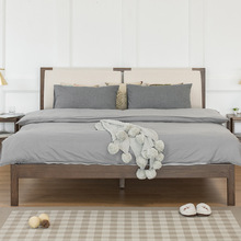 新款全實木床主卧1.8米雙人床橡木床1.5米簡約現代軟包布藝床供應
