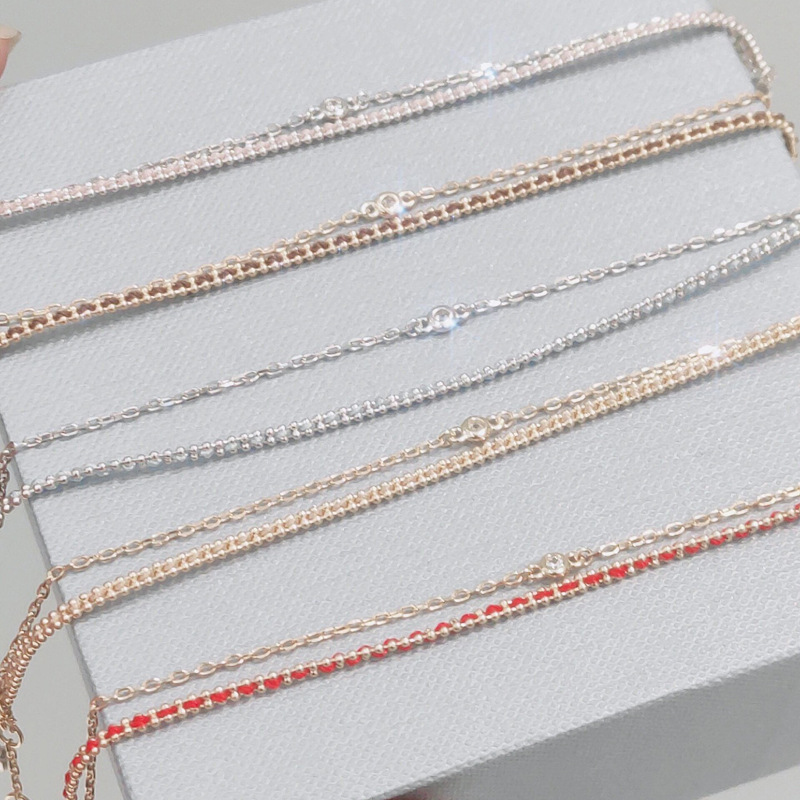 New Double-Layered Sterling Silver Bracelet for Women, Korean and Japanese Fashion Style, Elegant Light Luxury Woven Red String Hand Accessory Chain Trend