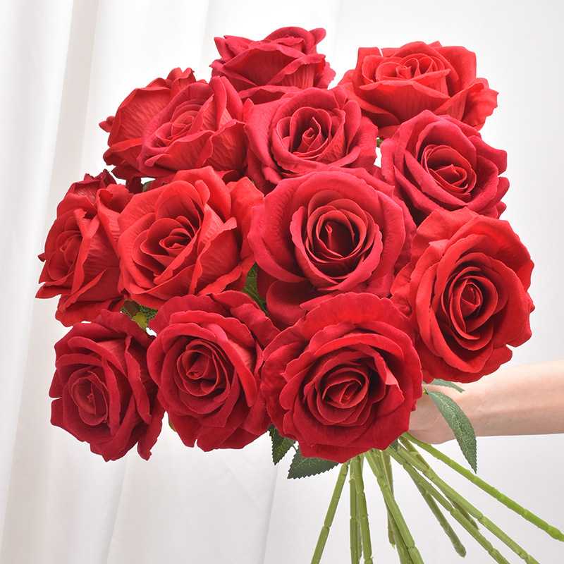 Single Velvet Rose Artificial Flower Home Hotel Wedding Decor Valentine's Day Artificial Flower Bouquet Rose Wall