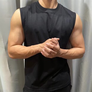 Summer Pure Cotton Loose Vest plus size Men's Breathable Training Running T-shirt Outdoor Sports Fitness American Style Waistcoat