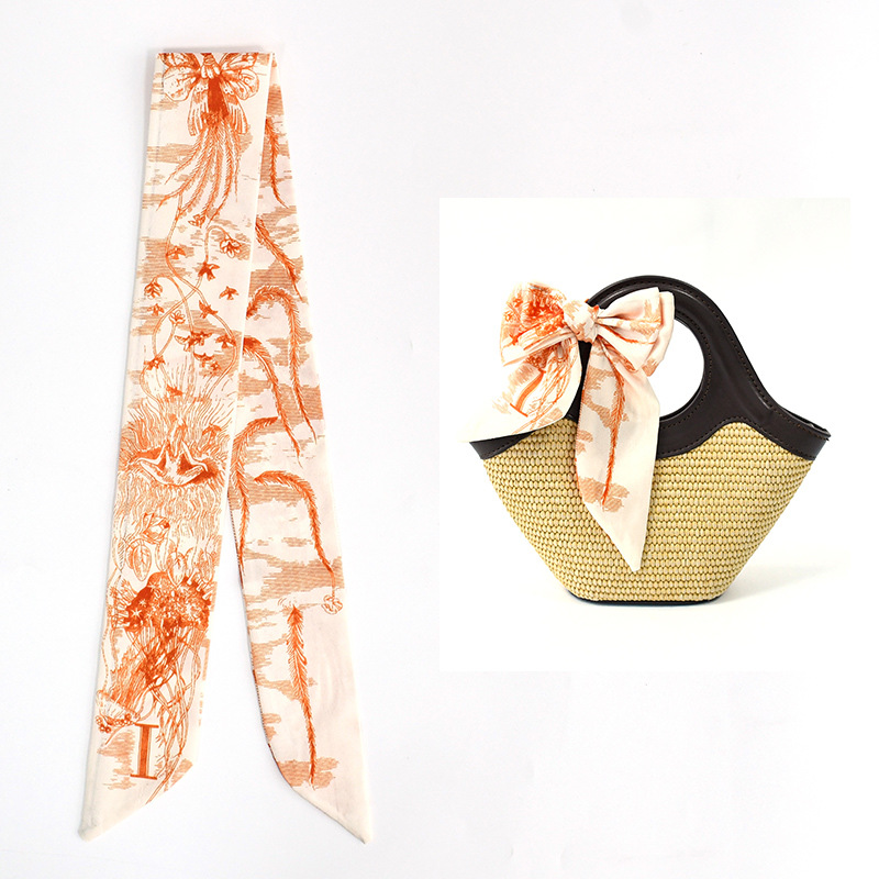 Primavera y verano de moda casual bolsa de decoración bufandas flores de seda de alta calidad 24 letras largas tiras multipropósito