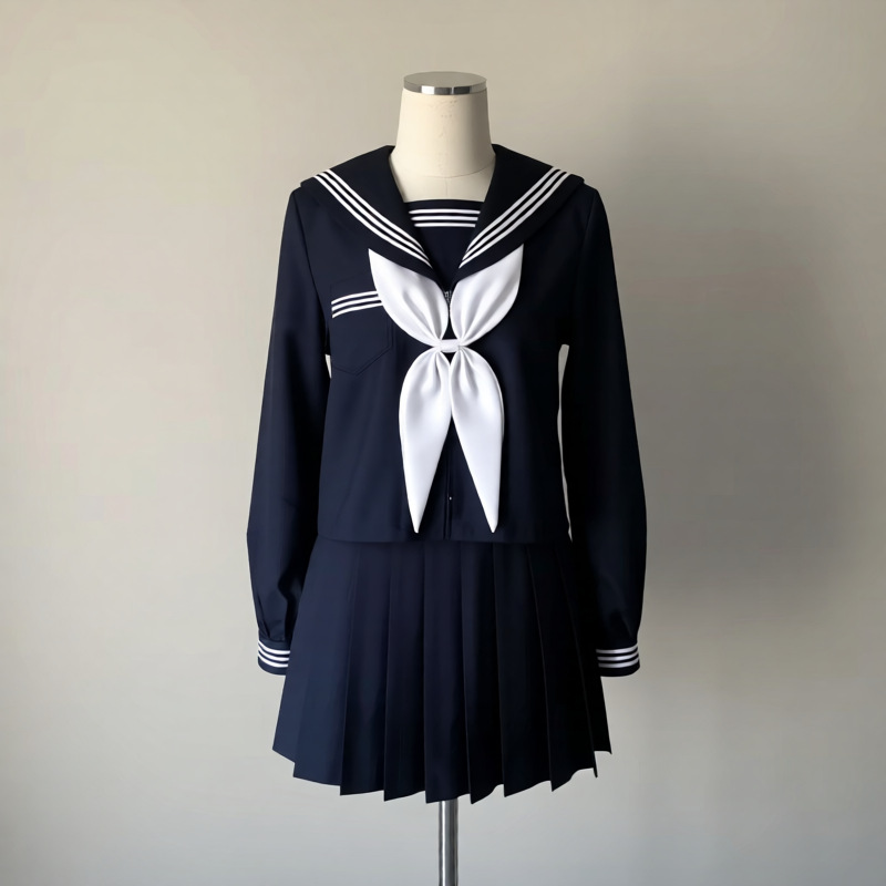 JK uniform skirt, authentic original design, black sailor-style school uniform, plus-size long skirt, pleated skirt, class uniform