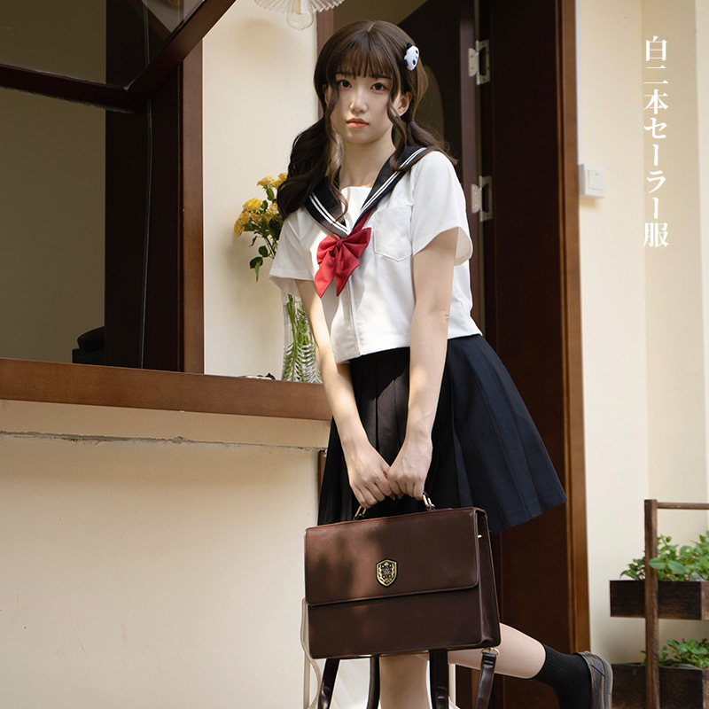 진품 JK 유니폼 스커트 선원 세트 일본 기본 반팔 세트 봄과 여름 학교 아치 중학교 세트 여성 해군 스타일