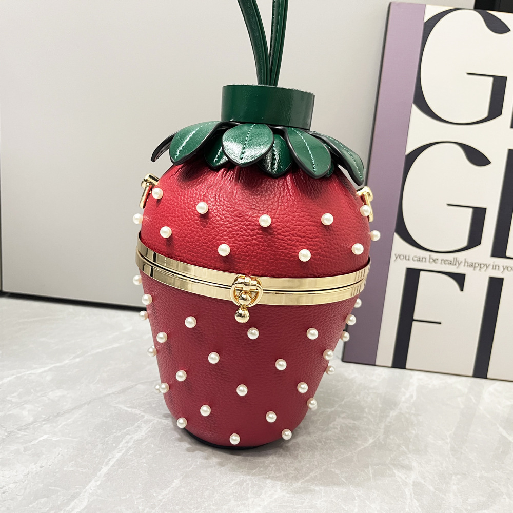 Women's Small Pu Leather Strawberry Cute Bucket Buckle Handbag display picture 5