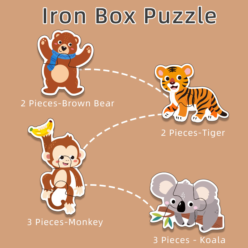 Caja de hierro transfronteriza iluminación cognitiva emparejamiento rompecabezas dinosaurios marinos infantiles puzzle animal puzzle madera juguetes de educación temprana image 4