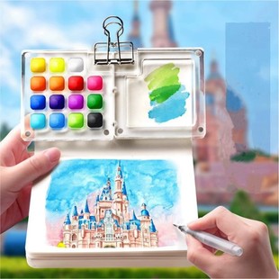 Mini Watercolor Paint Box Travel Watercolor Set Acrylic Small Drawing Board Packaging Box 12 Colors Washable