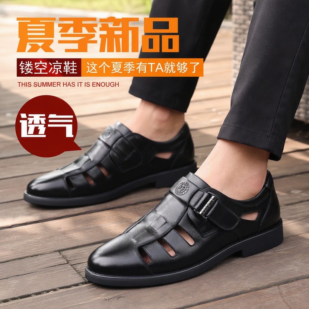 Sandalias de cuero de hombre transfronterizas agujeros zapatos de cuero agujeros bolsas agujeros papá respirado zapatos casuales de hombre antideslizantes zapatos impermeables resistentes al desgaste