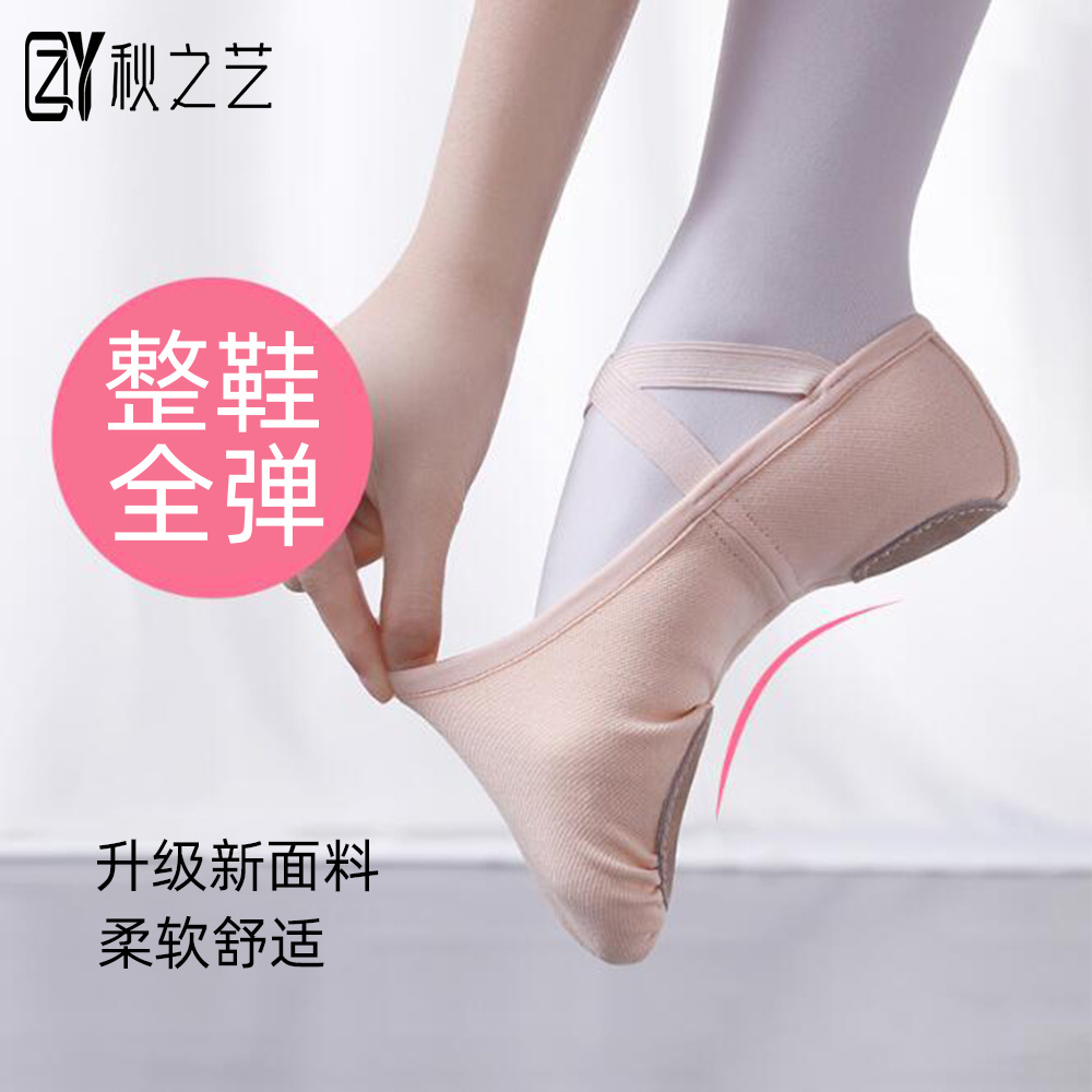 Four-Sided High-Elastic Stretch Fabric Dance Soft-Soled Shoes, Professional Ballet Skin-Colored Dance Shoes, Princess Baby Folk Dance