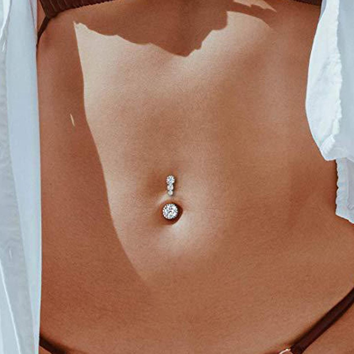 Fashion European New Style Ring Simple Stainless Steel Inlaid Diamond Piercing Jewelry Navel Stud High-End Easy To Wear_voghion.com