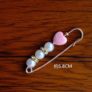 Three white beads and two gold diamonds pink heart-shaped brooch 5.8CM#QT016
