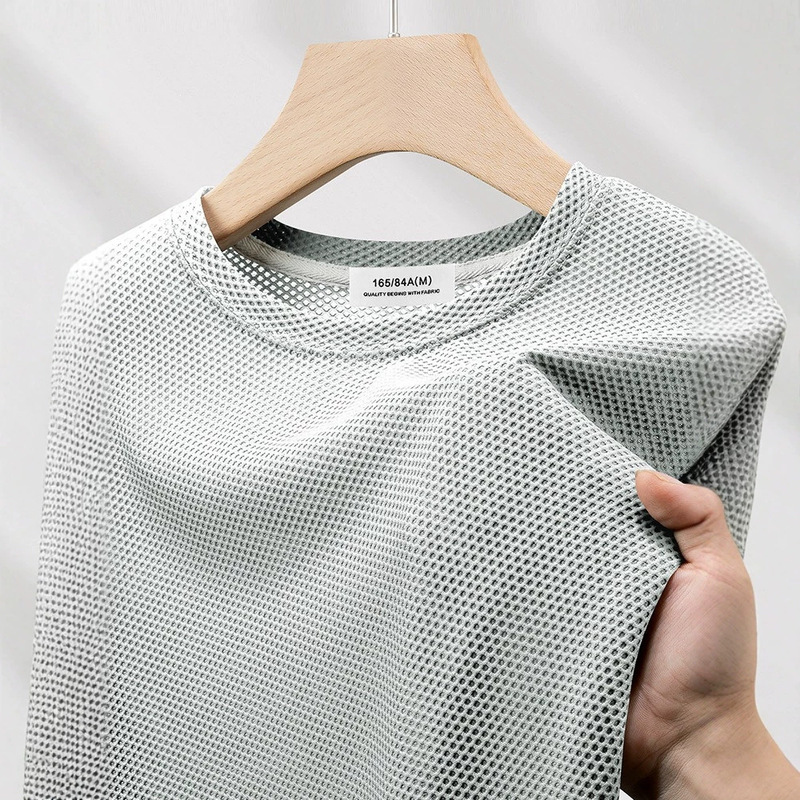 [Ice Silk Bubble Mesh] Cool and Breathable Short-Sleeved T-Shirt for Men, New Summer Style Quick-Drying Sports Half-Sleeved Top for Men