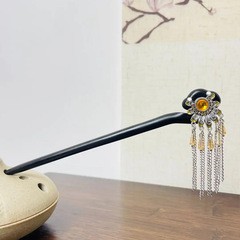 18厘米黑檀木发簪气质典雅流苏盘发簪子日常百搭发饰精致高贵簪子