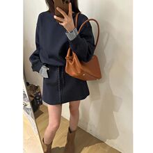 2025年新休闲套装女简约格子拼接套头卫衣早秋抽绳半身短裙两件套