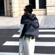 爆款爱马格仿羊绒围巾女秋冬韩版百搭情侣保暖围脖双面多功能披肩