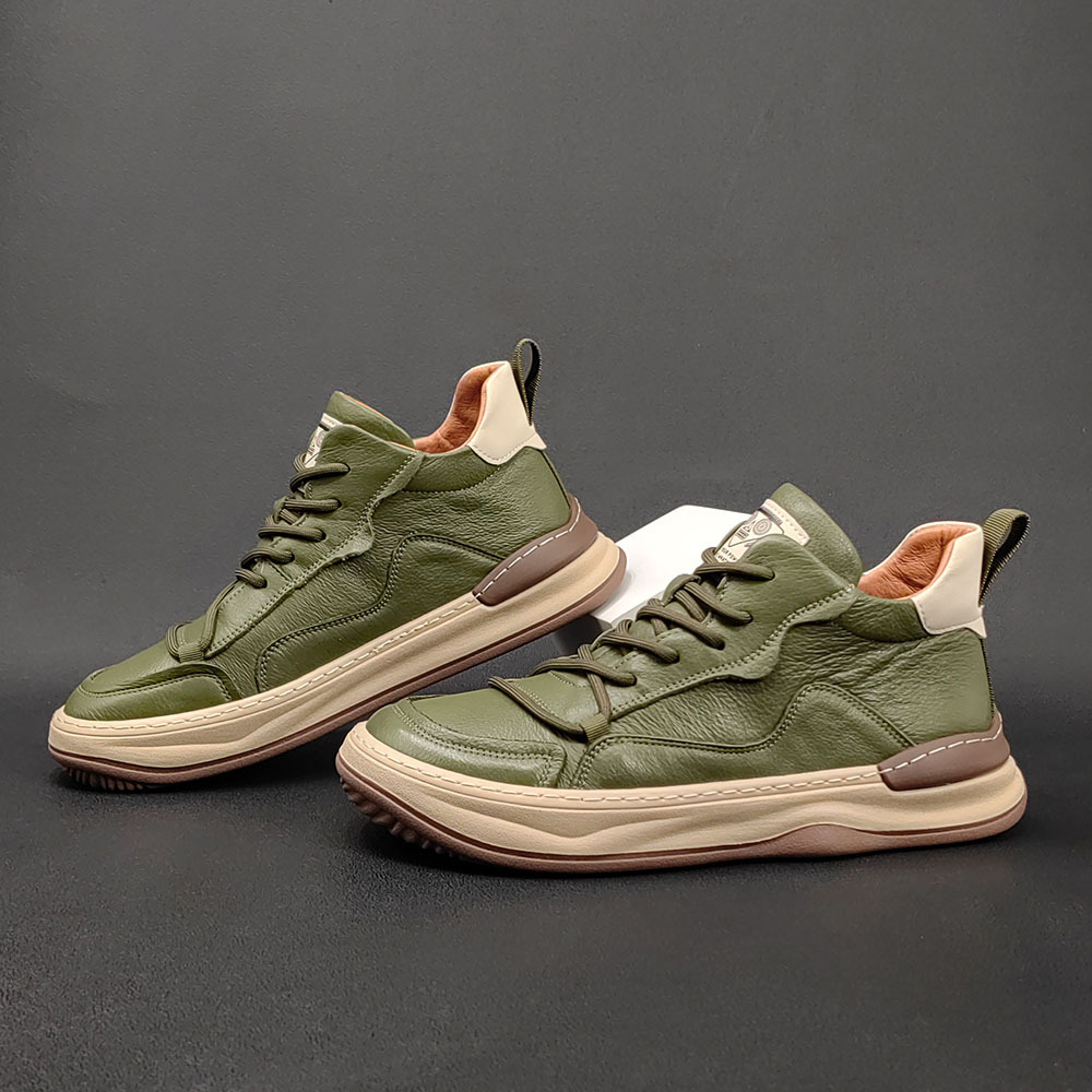 Genuine Leather Sneakers Men's Cute Ugly Mango Shoes Top Layer Cowhide High-Top Shoes Men's All-Match Men's European Station Casual Shoes