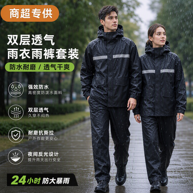 Raincoat and Rain Pants Set for Men and Women, Suitable for Electric Bike Riding, Full-Body Protection Against Heavy Rain, Wholesale for Businesses and Supermarkets Raincoat and Rain Pants Set for Men and Women, Suitable for Electric Bike Riding, Full-Body Protection Against Heavy Rain, Wholesale for Businesses and Supermarkets