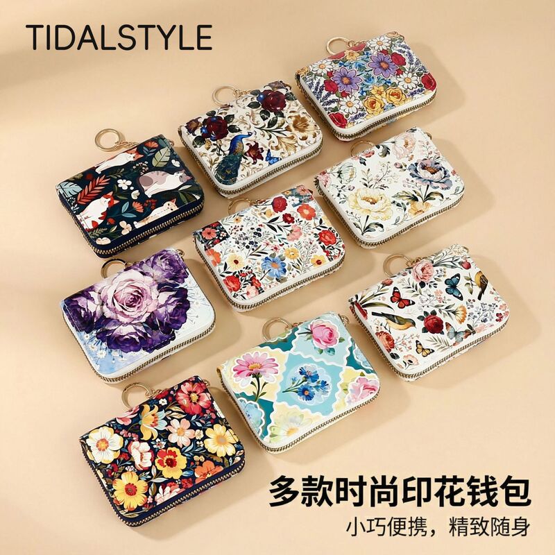 New Fashionable Multifunctional Women's Coin Purse with Printed Pu Zipper Wallet, Large Capacity, Multiple Card Slots, and Integrated Id Holder