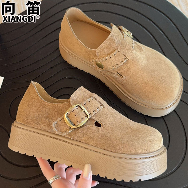 牛皮版超软厚底全包勃肯鞋女2025秋季新款休闲单鞋豆豆鞋乐福鞋子|undefined