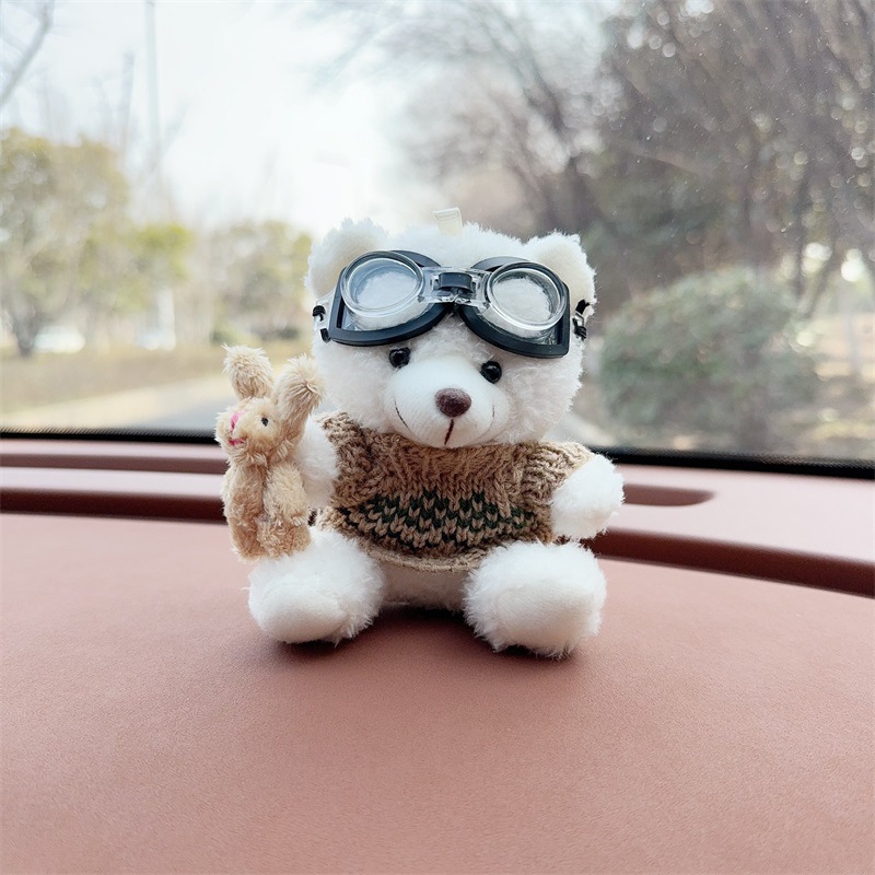 Creativo lindo cartón de dibujos animados peluche oso montado en la consola central decoraciones de automóviles accesorios de automóviles accesorios de automóviles para hombres y mujeres