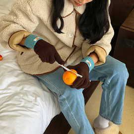 韩国东大门同款针织手套女冬季新款保暖触屏毛绒手套男女通用款