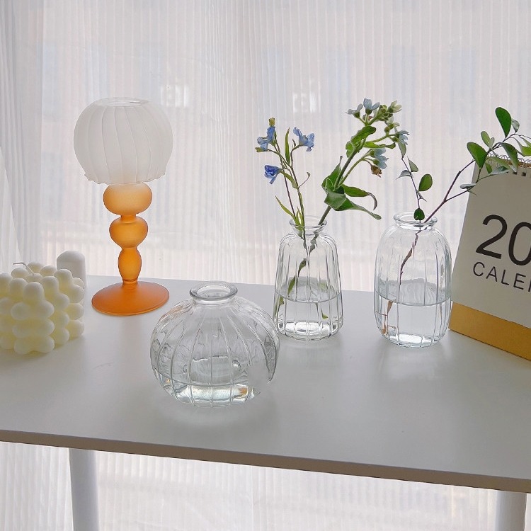 Nordic ins estilo simple vidrio pequeño florero botella de aromaterapia flor hidropónica flor seca florero al por mayor decoración de escritorio