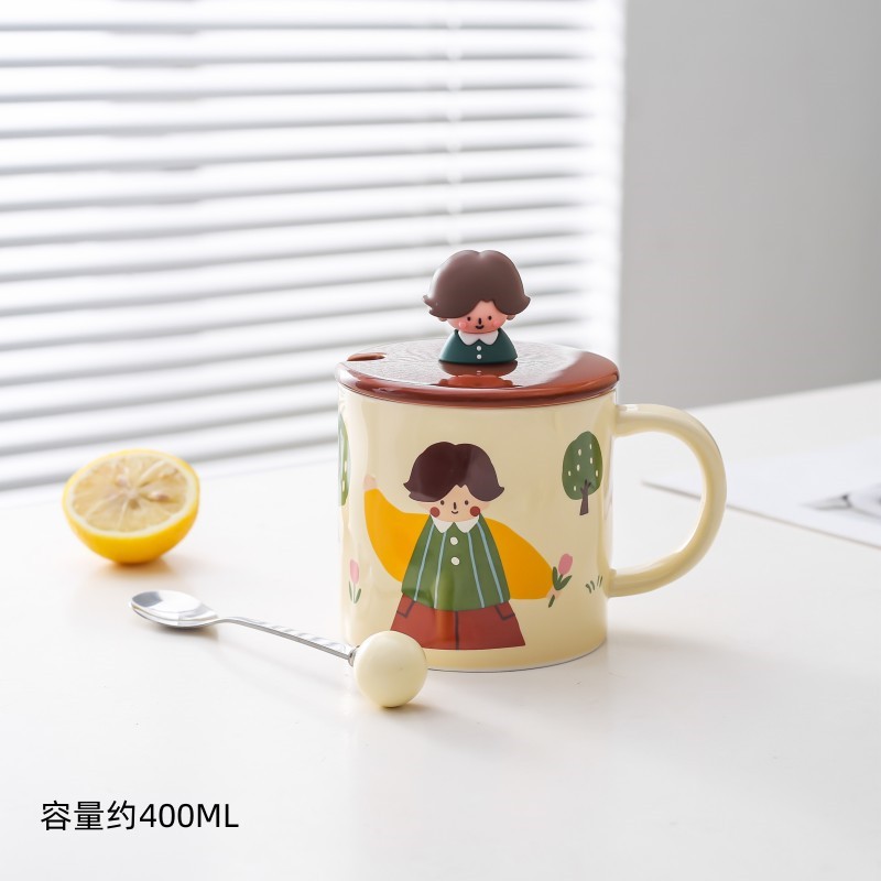 Leche fufu dibujos animados lindo taza chica Taza de cerámica pareja taza de agua oficina en casa taza de desayuno con tapa cuchara