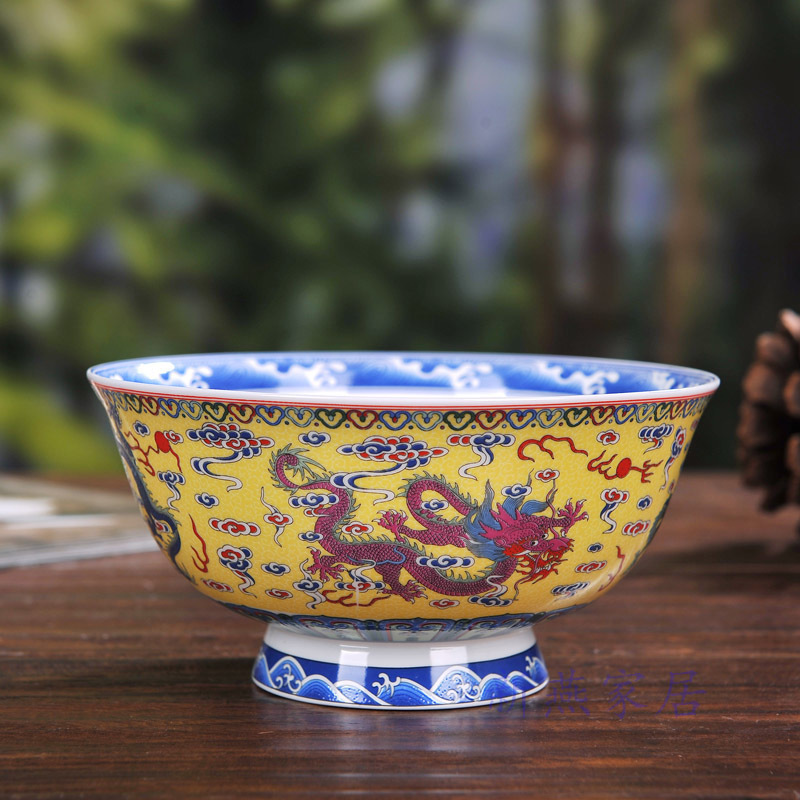 Jingdezhen 도자기 키 큰 뼈 중국 쌀 보울라면 수프 그릇 죽 그릇 드래곤 그릇 중국 골동품 그릇 식기