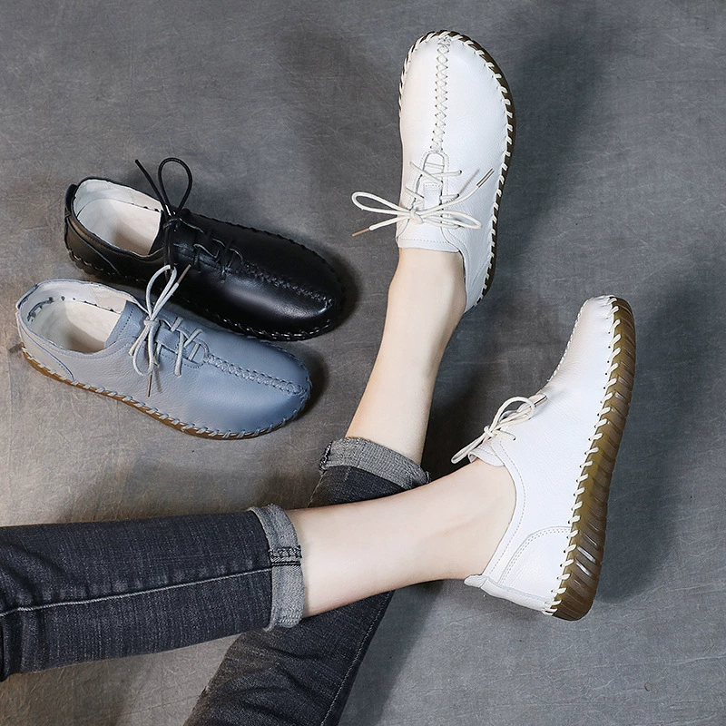 2024 Новый стиль кожаные женские одиночные туфли на первом этаже кожаные туфли ручной работы дикие туфли по беременности и родам туфли на шнуровке
