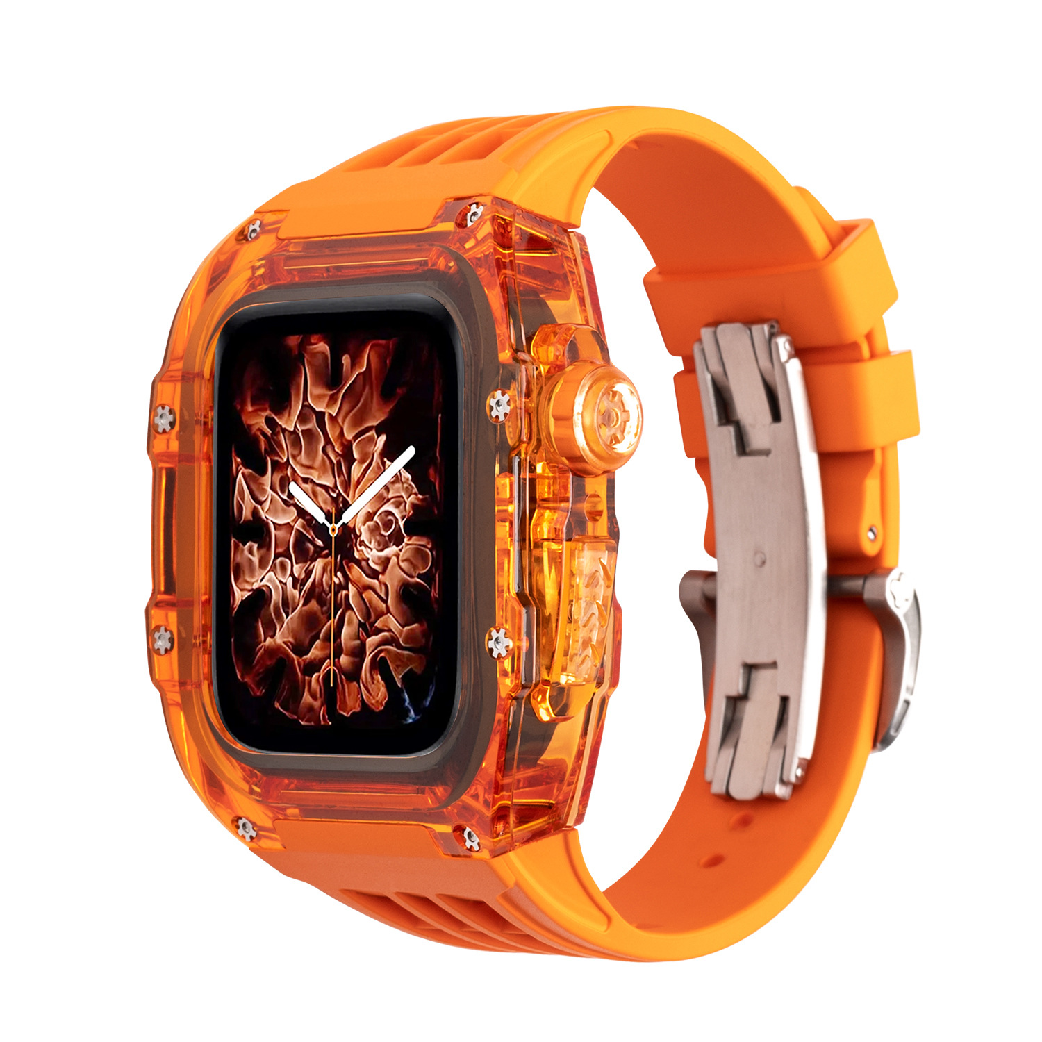 Correa de reloj de Apple aplicable carcasa modificada iwatch7/8 caja transparente de caucho flúor con hebilla de mariposa 44/45mm