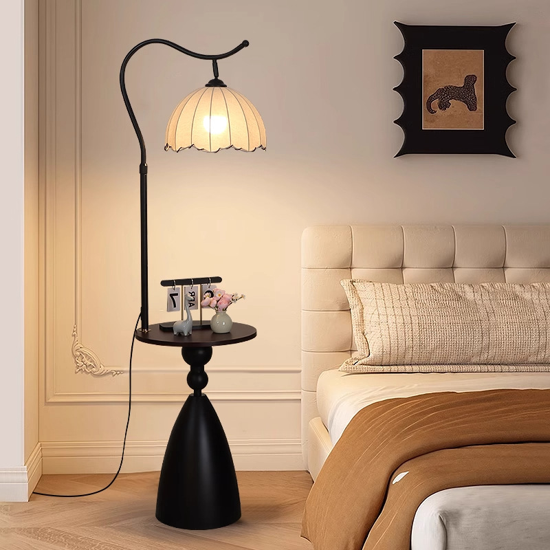 Medieval Style Retro Bedroom Bedside Floor Lamp Living Room Sofa Coffee Table Floor Lamp Storage Rack Integrated Table Lamp