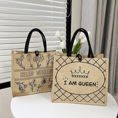 リネンハンドヘルドトートレディースバッグリネンシンプル軽量ハンドヘルド大容量レディースバッグ卸売クロスボーダーバッグ