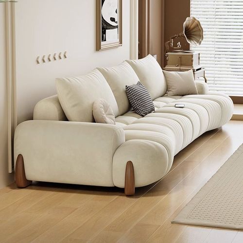 蘑i猫爪布沙发客厅新款小户型现代简约白色奶油风弧形猫抓皮沙发