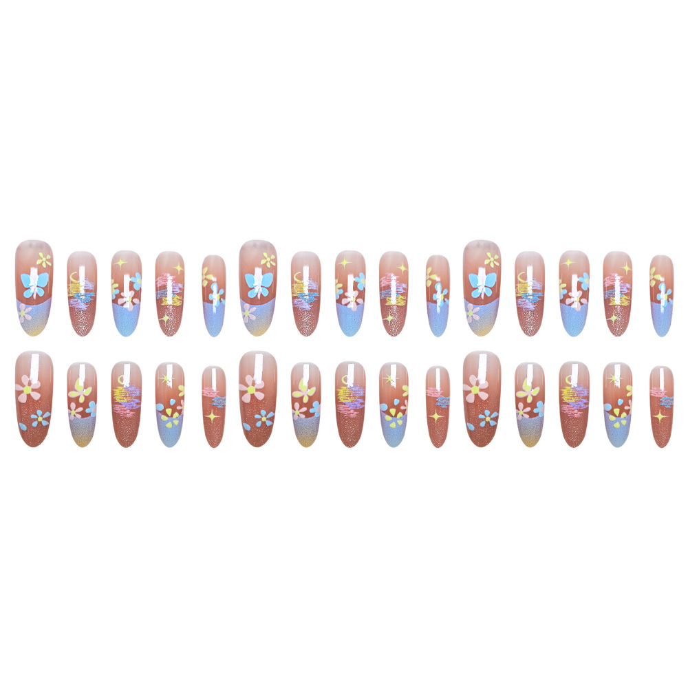 Dream Flower Eye Manicure Prefabricado, fresco y dulce estilo francés para usar 10 piezas de parche de uñas de código dividido