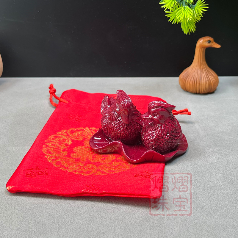 Gift box factory cinnabar purple and gold mandarin duck ornaments for new home wedding celebration tea pet gift home living room bedside happiness