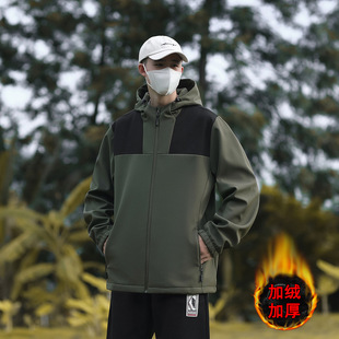Soft Shell Jacket Men's Trendy Brand plus size Sports Outdoor Leisure fleece-lined Thickened Waterproof Windproof Jacket Warm Jacket