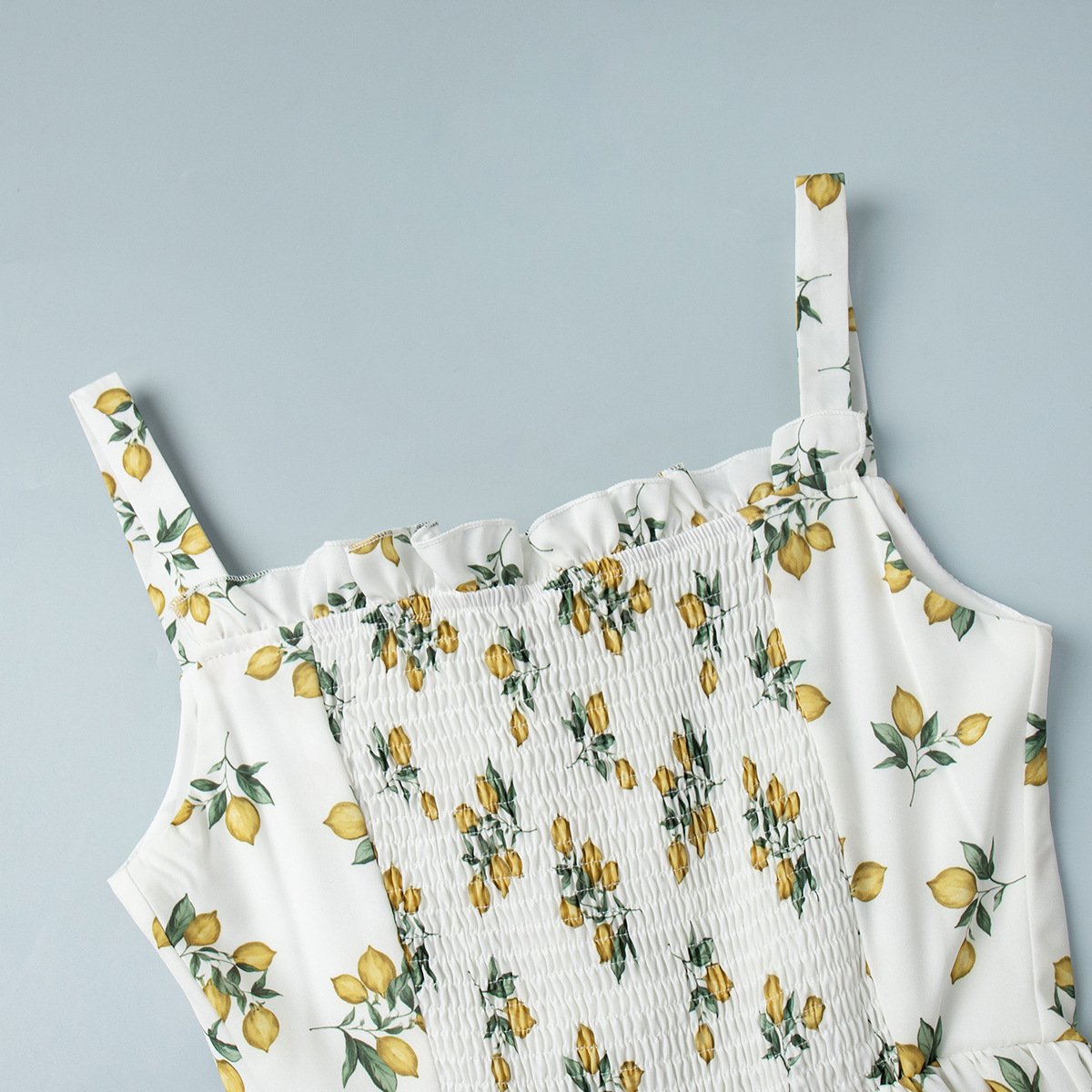 Cross-Border Floral Strap European And American 2025 Summer New Low Neck Tie Slit High Waist Printed Dress_ecoleips.com