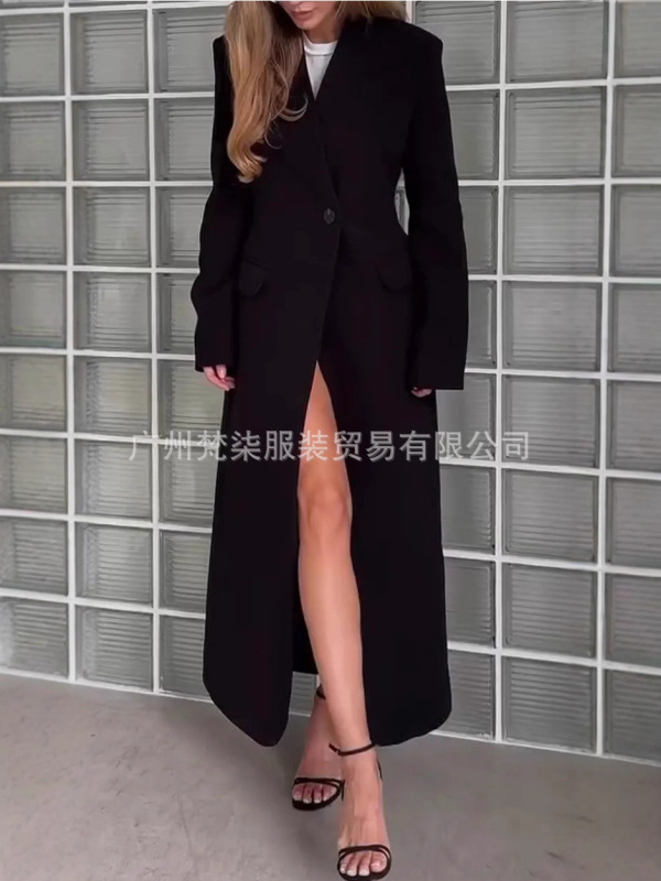 欧美跨境2025亚马逊TK爆款气质百搭长款西服大衣休闲开衫风衣外套|undefined