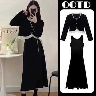 Breastfeeding in stock Design Sense Small Fragrant Velvet suit 2024 Early Autumn New Black suit Two-piece Set