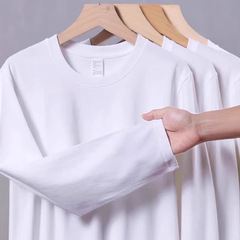 Combed cotton 300G heavy-duty thick and non-transparent pure cotton crew neck T-shirt long sleeve pure white men and women inner layer base shirt autumn and winter