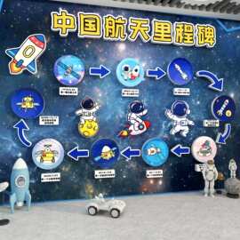 幼儿园中国航天航空里程碑环创科技爱国太空主题文化走廊教室墙贴