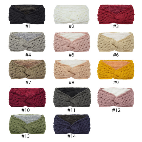 European and American cross-knitted cable hairband, thick yarn knitting sports headband, ear protection, warm, lined for cold prevention, head cover