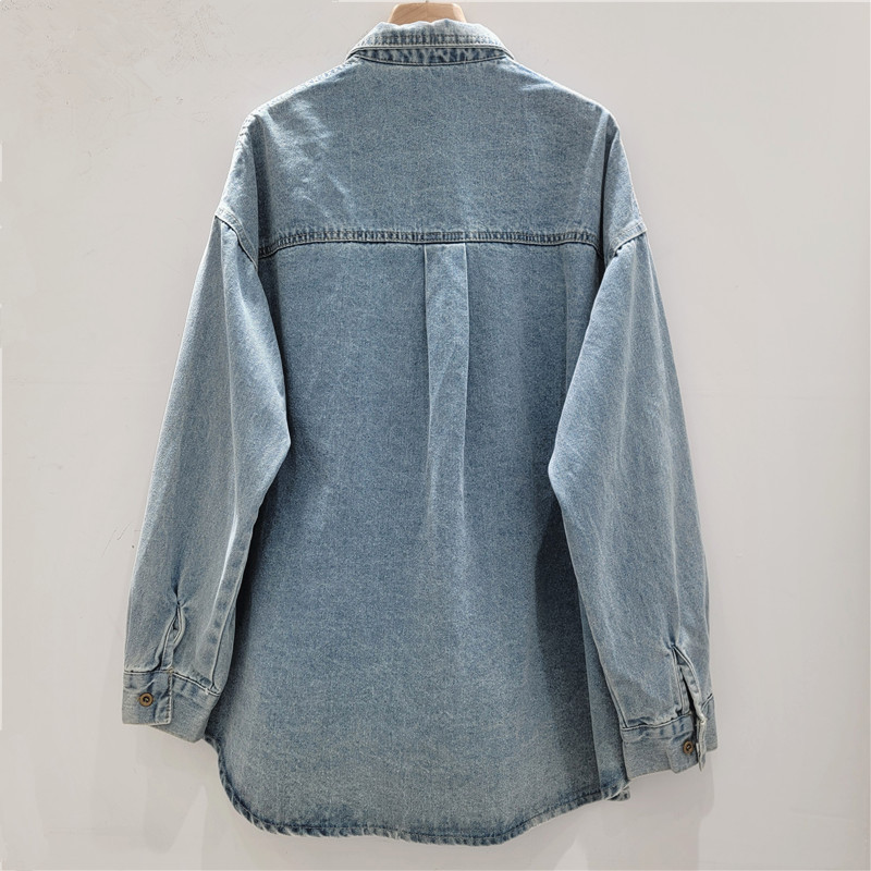 Chaqueta Camisera de Mezclilla para Mujer de Poliéster con Cuello Polo y Manga Larga image 2