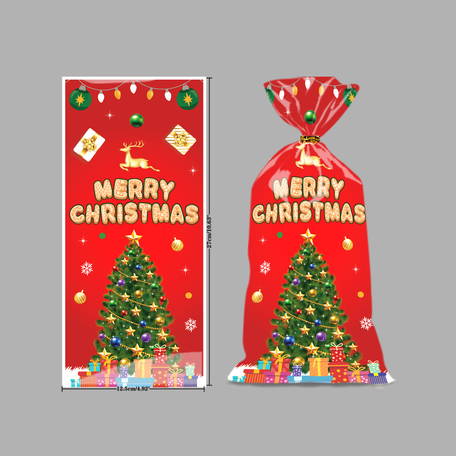 빨간색 바닥 크리스마스 트리 50개 봉지 + 60개 와이어, 12.5*27CM, OPP