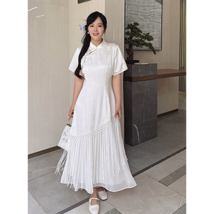 51409 New Chinese Style 2025 Summer New Improved Lady's Jacquard Tassel Button National Style Plus Size Cheongsam