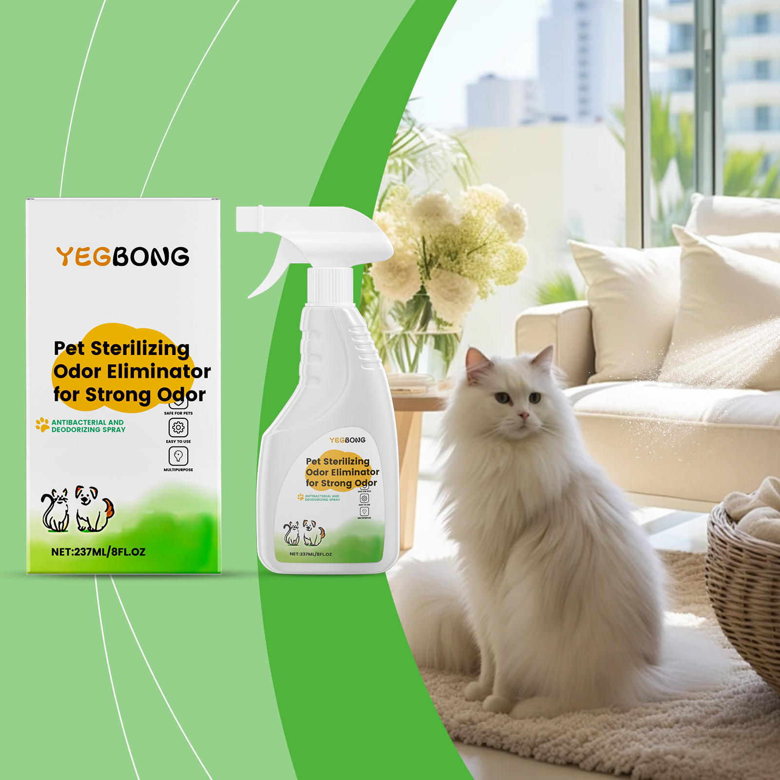 Yegbong Pet Deodorant Spray Indoor Household General Cat and Dog Cleaning Odor Fresh Environment Rotating Nozzle